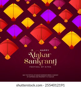 Happy Makar Sankranti holiday India festival. Happy Makar Sankranti Creative Social Media Post. Makar Sankranti Festival Greeting Background Template Design. Sankranti Festival Greeting Background.