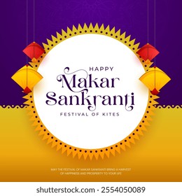 Happy Makar Sankranti holiday India festival. Happy Makar Sankranti Creative Social Media Post. Makar Sankranti Festival Greeting Background Template Design. Sankranti Festival Greeting Background.