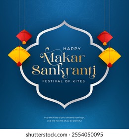 Happy Makar Sankranti holiday India festival. Happy Makar Sankranti Creative Social Media Post. Makar Sankranti Festival Greeting Background Template Design. Sankranti Festival Greeting Background.