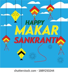 Happy Makar Sankranti  India festival with sky  background and kite. use in poster, card, flyer etc. vector illustration