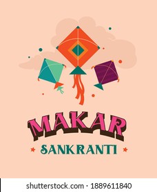 Happy Makar Sankranti Indian festival banner design template with kites.