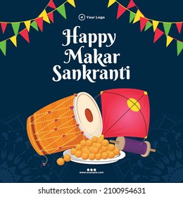 Happy makar sankranti indian festival banner design template.