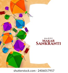 Happy Makar Sankranti Indian festival card with colorful kites vector