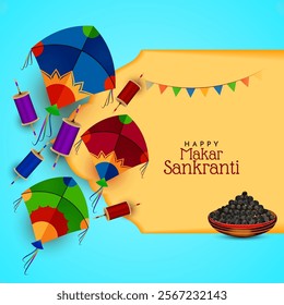 Happy Makar Sankranti Indian festival bright blue background vector