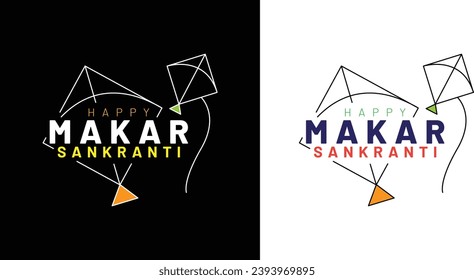 Happy Makar Sankranti Indian Kite Festival Text und Drachendesign