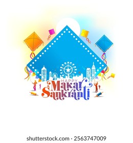 Happy Makar Sankranti. Kite festival of India. Postcard, greeting logo and banner design.