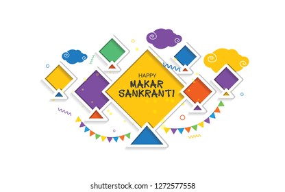 Happy Makar Sankranti Modern Background Template Design Vector Illustration with Kites 