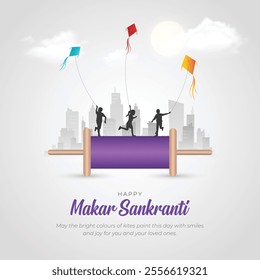 Happy Makar Sankranti Post and Greeting Card. Indian Festival of Kites Celebration. Makar Sankranti Poster Background Vector Illustration