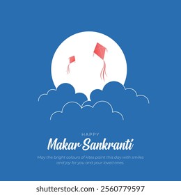 Happy Makar Sankranti Post and Greeting Card Design. Festival of Kites Celebration. Makar Sankranti Creative Poster Background Vector Illustration