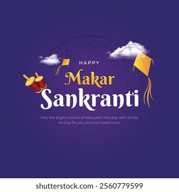 Happy Makar Sankranti Post and Greeting Card Design. Festival of Kites Celebration. Makar Sankranti Creative Poster Background Vector Illustration