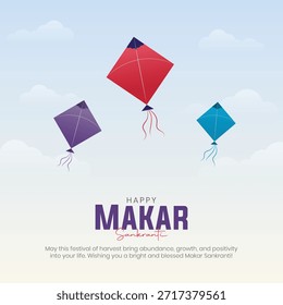 Feliz Makar Sankranti Post y tarjeta de felicitación. Festival indio Makar Sankranti Ilustración vectorial de Anuncio creativo