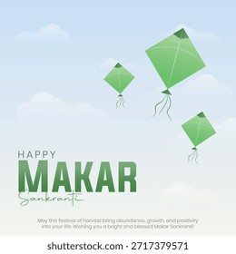 Feliz Makar Sankranti Post y tarjeta de felicitación. Festival indio Makar Sankranti Ilustración vectorial de Anuncio creativo