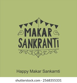  Happy Makar Sankranti poster design with group of colorful kites flying cloudy sky. vector illustration design