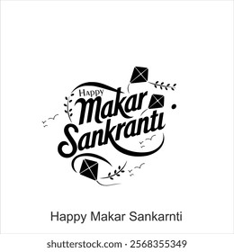  Happy Makar Sankranti poster design with group of colorful kites flying cloudy sky. vector illustration design