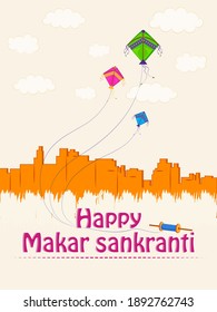 Happy Makar Sankranti religious festival of India celebration background. Vector illustration