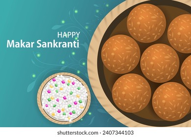 Happy Makar Sankranti religious festival of India celebration background. Vector illustration