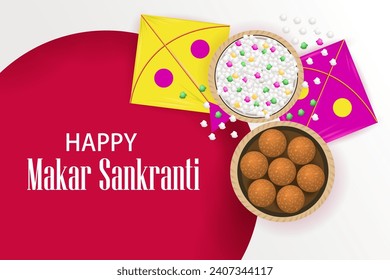 Happy Makar Sankranti religious festival of India celebration background. Vector illustration