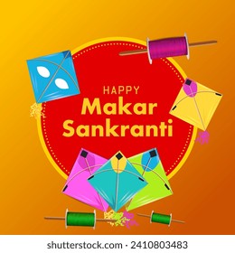 Happy Makar Sankranti religiöses Festival von Indien Feiern Hintergrund. Vektorgrafik