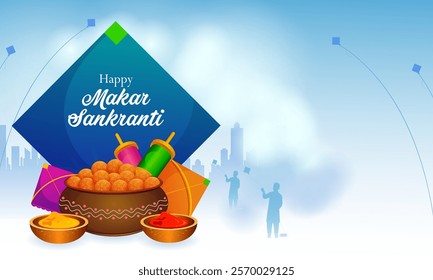 Happy Makar Sankranti religious festival of India celebration background. Vector illustration