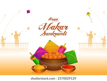 Happy Makar Sankranti religious festival of India celebration background. Vector illustration