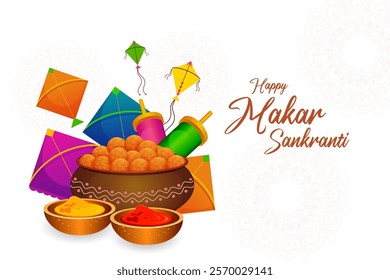 Happy Makar Sankranti religious festival of India celebration background. Vector illustration
