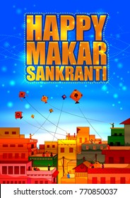 Happy Makar Sankranti religious festival of India celebration background. Vector illustration