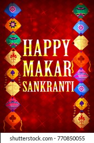 Happy Makar Sankranti religious festival of India celebration background. Vector illustration