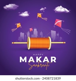 Herzlichen Glückwunsch Makar Sankranti Social Media Post. Makar Sankranti Festival von Kites Flyer Template. Makar Sankranti Poster Design mit Kites Flying Cloudy Sky Vektorgrafik