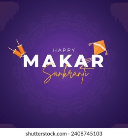 Happy Makar Sankranti Social Media Post. Makar Sankranti Festival of Kites Flyer Template. Minimal Makar Sankranti Text Background Vector Illustration