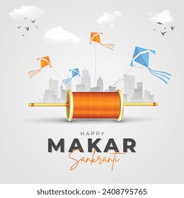 Happy Makar Sankranti Social Media Post and Greeting Card. Makar Sankranti Festival of Kites Celebration. Indian Festival Makar Sankranti Poster Background Vector Illustration svg