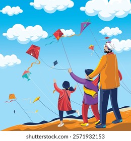 Happy Makar Sankranti social media post with colorful kite string for festival of India. abstract vector illustration design