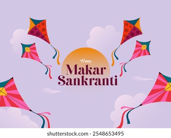 Happy Makar Sankranti text with Kite vector illustration banner design for social media 