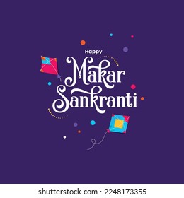 Happy Makar Sankranti Typografie mit buntem Drachen