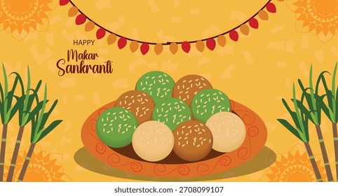 Set de Anuncio de Vector Happy Makar Sankranti | Festival de la cosecha de la India Ilustraciones