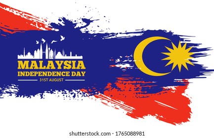 Happy Malaysia Independence Day Banner in Grunge Style. Vector