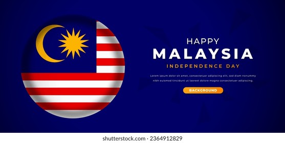 Happy Malaysia Independence Day Design Paper Cut Shapes Background Illustration for Poster, Banner, Advertising, Greeting Card