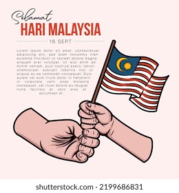 Alles Gute zum Malaysia Independence Day Vektor Illustration Poster Banner Template. Flagge Malaysias. Übersetzen: Alles Gute zum Malaysia Day, 16. September.