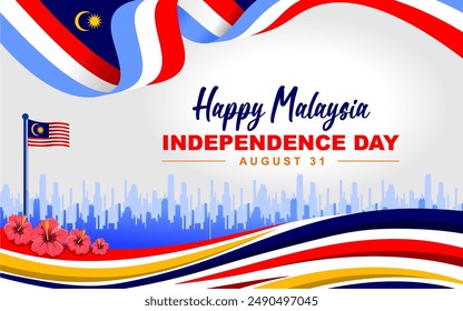 Happy Malaysia Independence Day Vector Illustration. Design for Malaysia "Merdeka Day" means Independence Day Banner, Poster, and cards