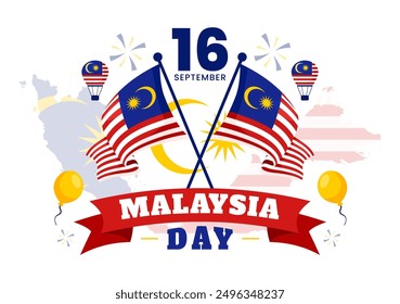 Happy Malaysia Independence Day Vector Illustration on September 16 with Waving Flag and Ribbon in a National Holiday Flat Style Cartoon Background