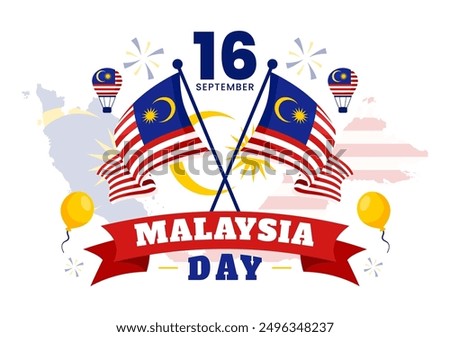 Happy Malaysia Independence Day Vector Illustration on September 16 with Waving Flag and Ribbon in a National Holiday Flat Style Cartoon Background