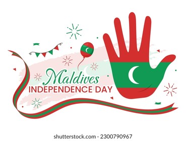Happy Maldives Independence Day Vector Illustration on 26 July with Maldivian Wavy Flag in Flat Cartoon Hand Drawn Landing Page Background Templates