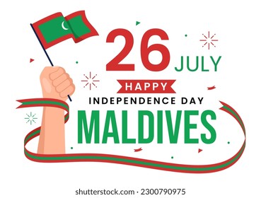 Happy Maldives Independence Day Vector Illustration on 26 July with Maldivian Wavy Flag in Flat Cartoon Hand Drawn Landing Page Background Templates