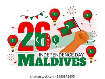 Happy Maldives Independence Day Vector Illustration on 26 July with Maldivian Wavy Flag and Ribbon in Flat Cartoon Background Design