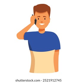 Happy male character speaking on smartphone, having pleasant phone conversation concept