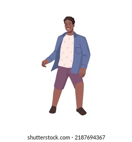 Happy male character in stylish clothes, isolated man or teenage boy with smile on face. Cheerful guy walking or strolling. Flat cartoon, vector in flat style