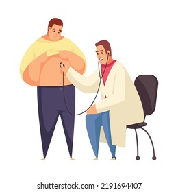 Happy male doctor examining patient with stethoscope flat vector illustration