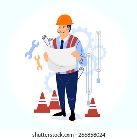 happy male engineer working on site