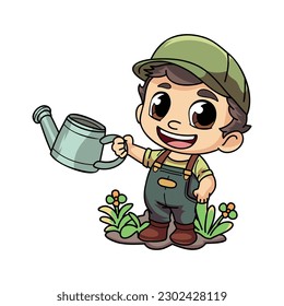 Feliz hombre agricultor con agua puede representar ilustración al estilo doodle aislado en el fondo