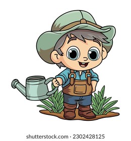 Feliz hombre agricultor con agua puede representar ilustración al estilo doodle aislado en el fondo