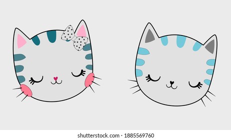 
A happy male and female cat face.